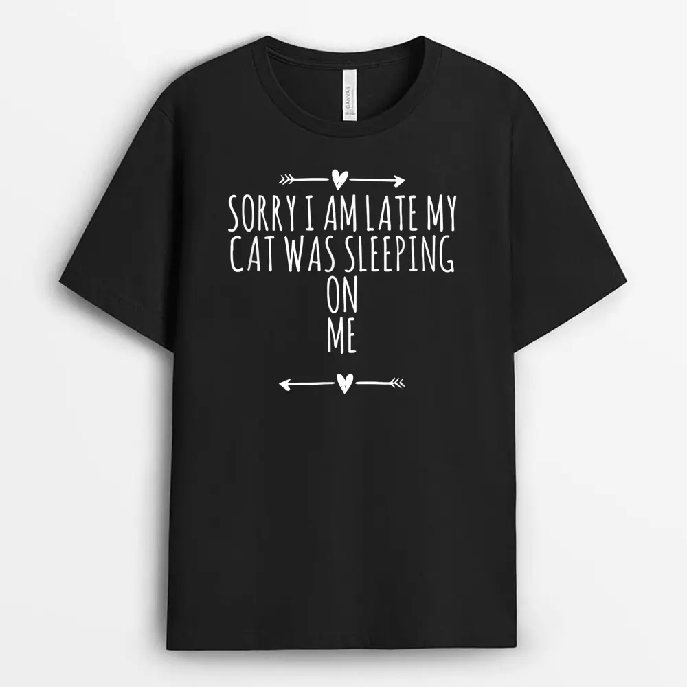 Arrows Heart Cute Sorry I Am Late My Cat Was Sleeping On Me T-Shirt