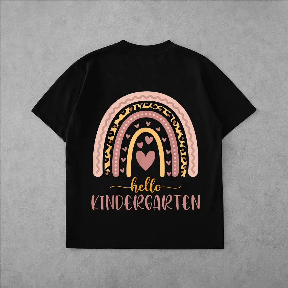 Back To School Hello Kindergarten Teacher Leopard Rainbow T-Shirt