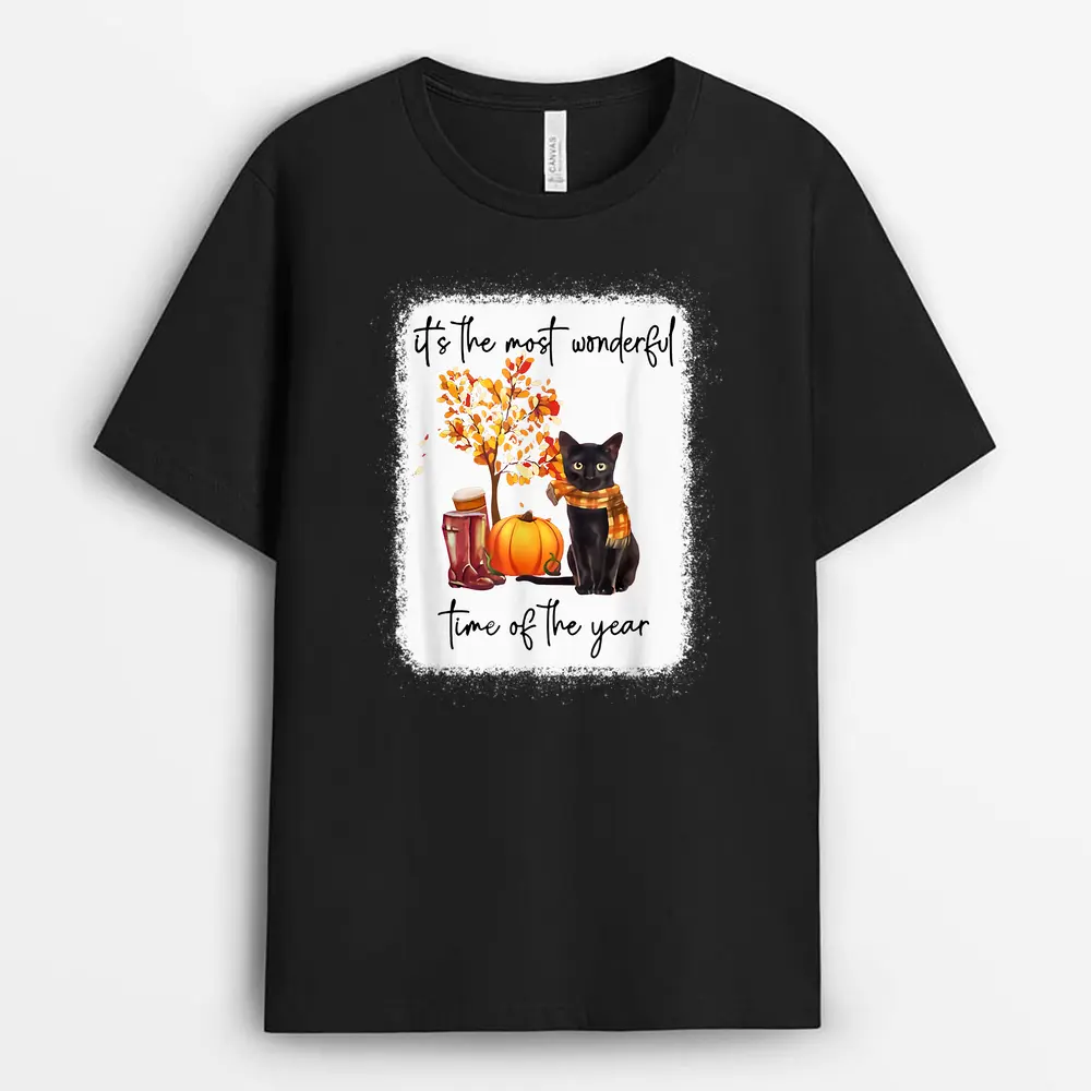 Black Cat Fall Itu2018s The Most Wonderful Time Of The Year T-Shirt