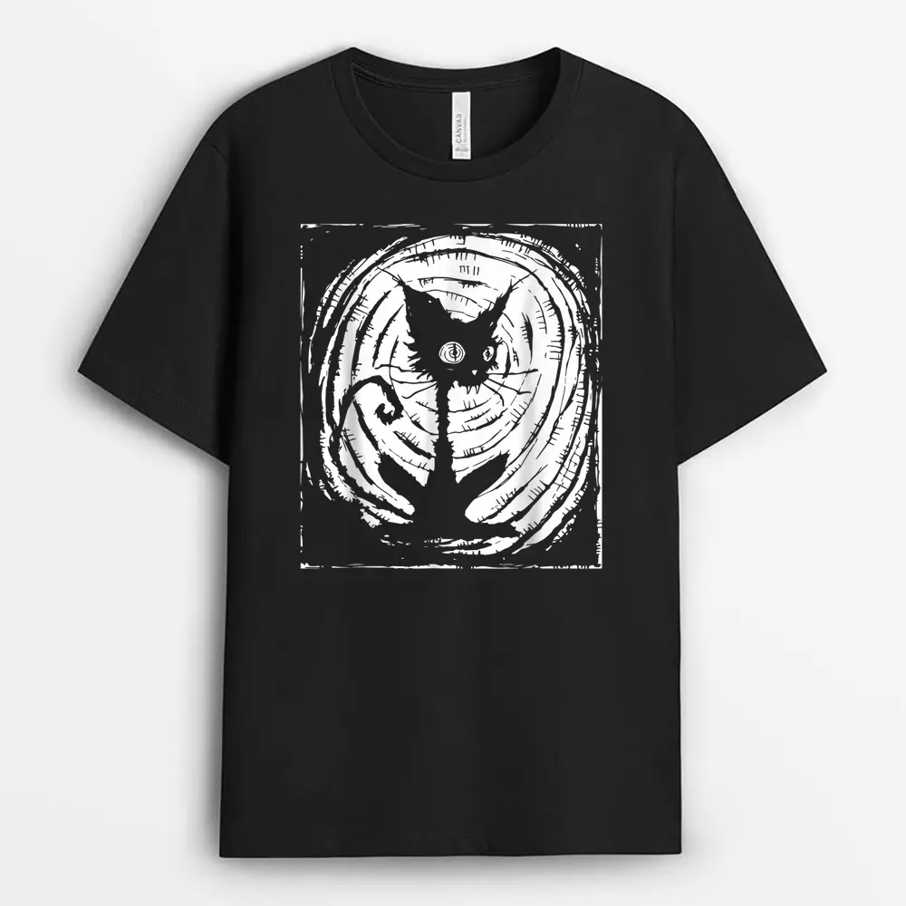 Black Cat Lazy Halloween Costume Scary Creepy T-Shirt