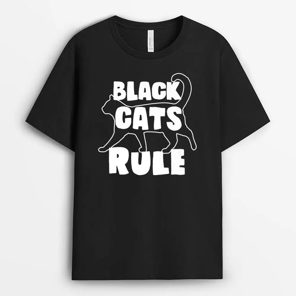 Black Cat Halloween And Merry Christmas Happy Hallothanksmas T-Shirt