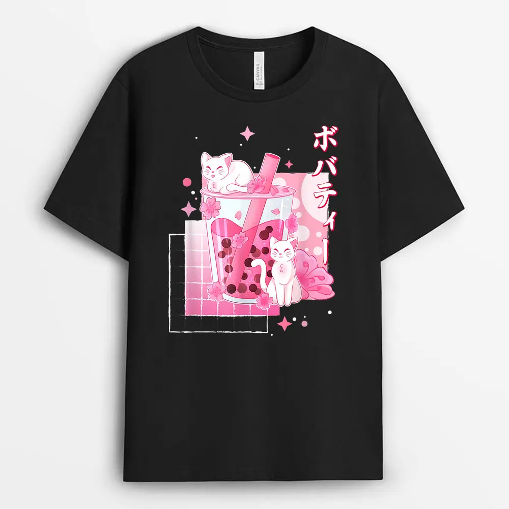 Cat Boba Tea Bubble Tea Anime Cats Lover Kawaii Gifts T-Shirt