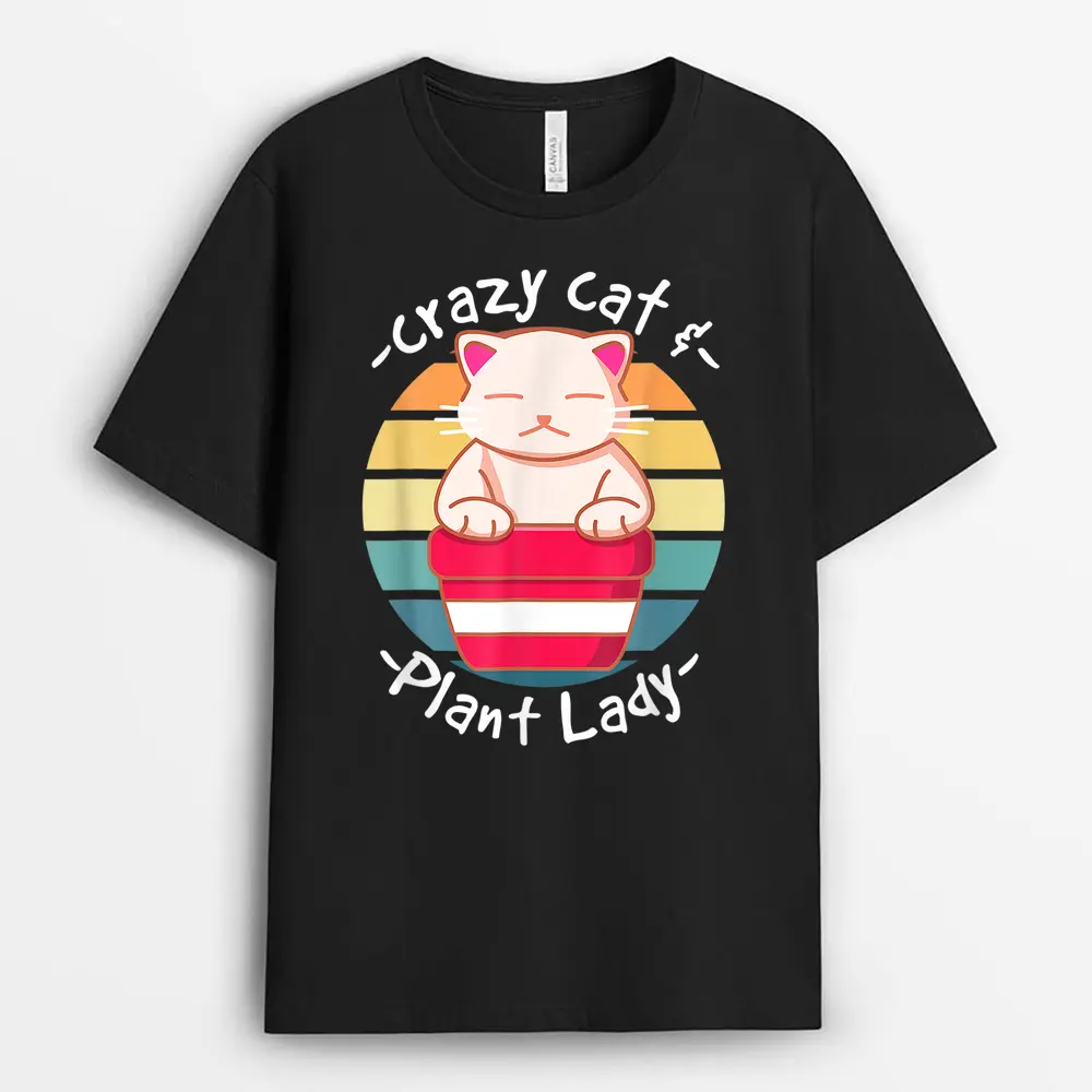 Cat Cactus Succulent Crazy Cat Lady Gardening T-Shirt