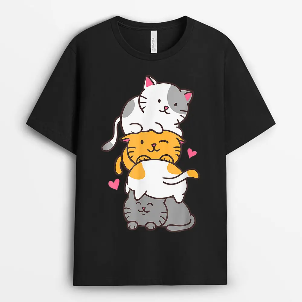 Cat Cats Cute Kitty Pile Anime Kawaii Neko Gift T-Shirt