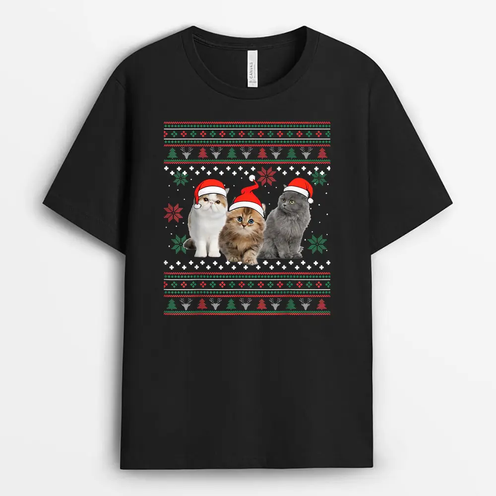 Cat Christmas Ugly Sweater Santa Hat Gifts For Cat Lover T-Shirt