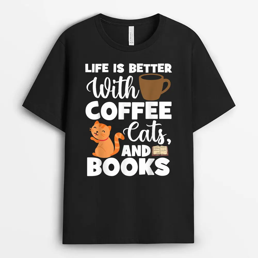Cat Lovers Cats And Books Coffee Cats And Books Cat Books T-Shirt