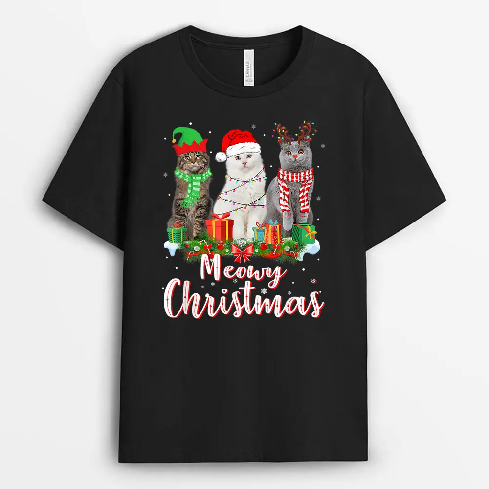 Cat Meowy Family Matching Christmas Pajamas Santa Cats Xmas T-Shirt