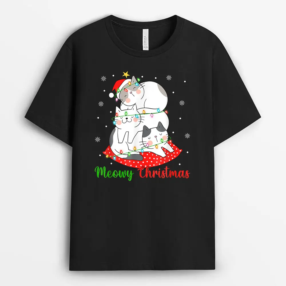 Cat Xmas Ree Lights Santa Cat Christmas T-Shirt