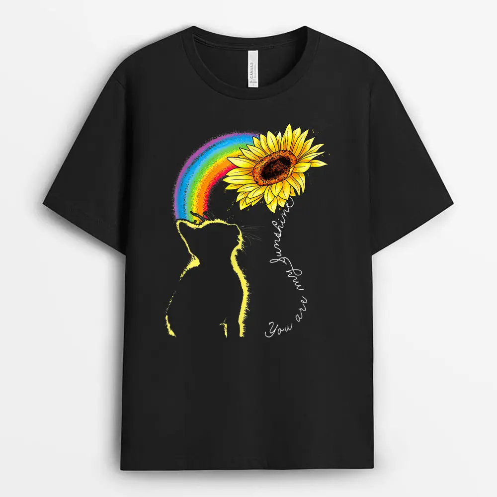 Cats Are My Sunshine Sunflower Rainbow Funny Cat Lovers Gift T-Shirt