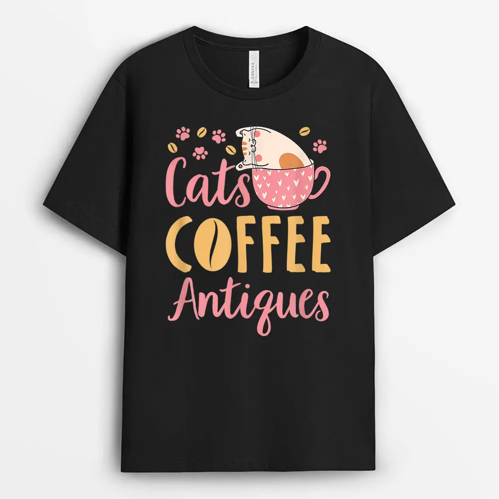 Cats Coffee Antiques Cat Lover Antiquing T-Shirt