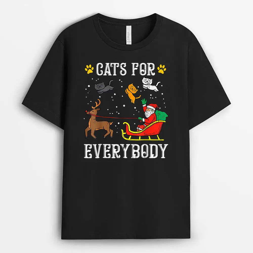 Cats For Everybody Santa Funny Christmas PJs Xmas Women T-Shirt