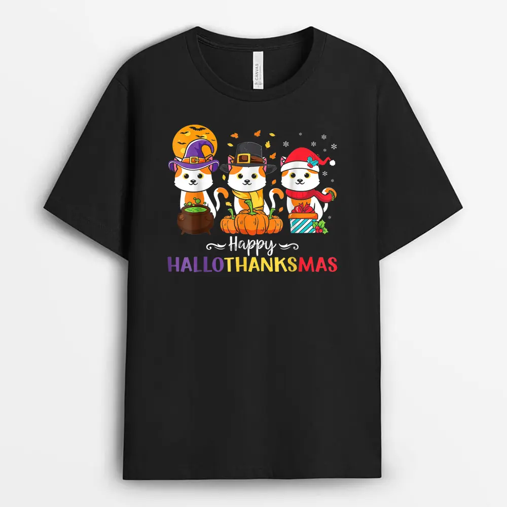 Cats Happy HalloThanksMas T-Shirt