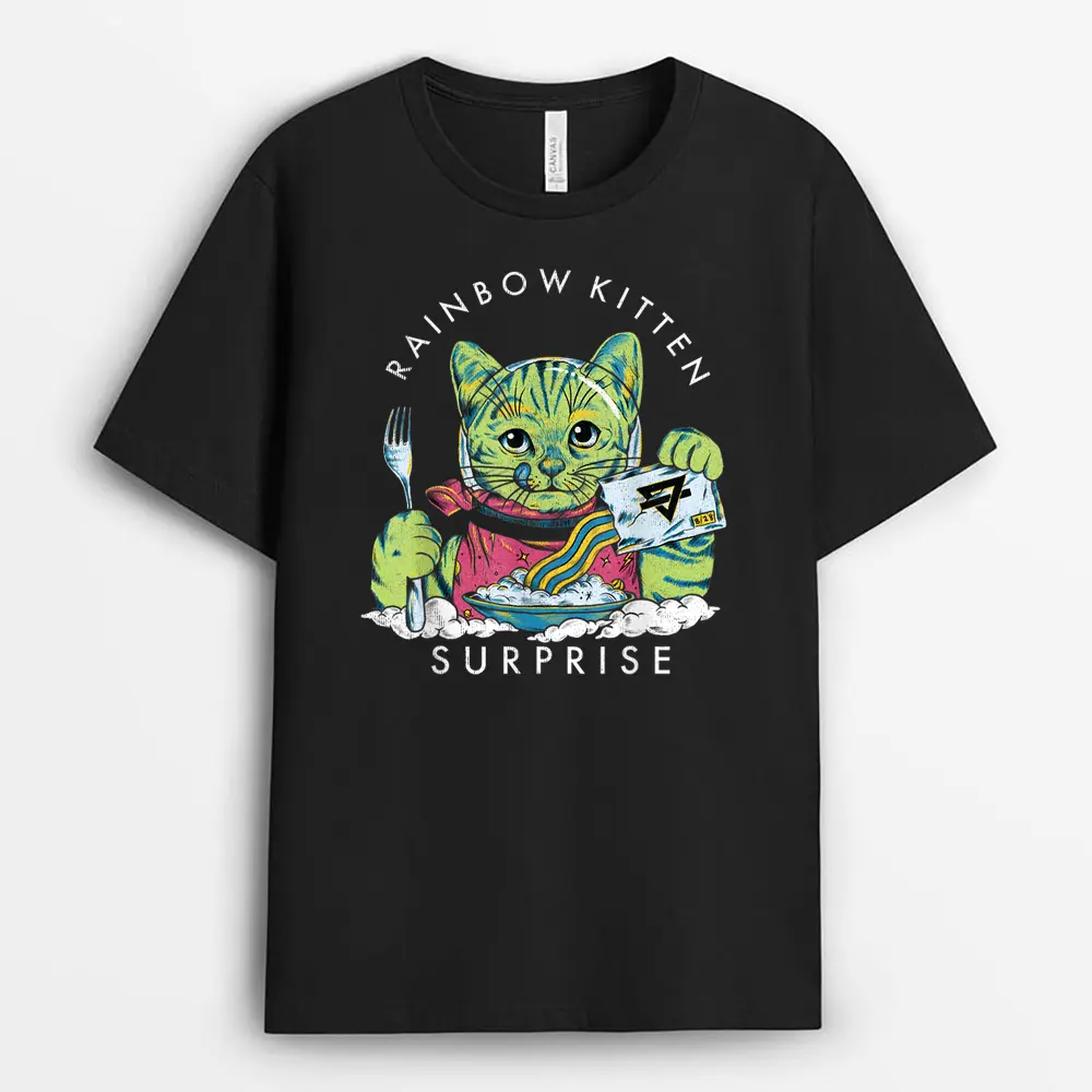 Cats Rainbow Kitten Surprise Cute Eat Retro Animals Vintage T-Shirt