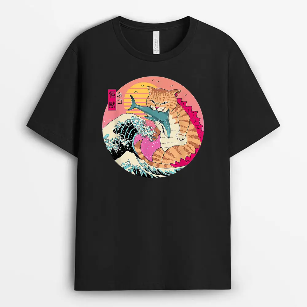Catzilla Vintage Cute Cat Art Japanese Cat Lover For Girls T-Shirt
