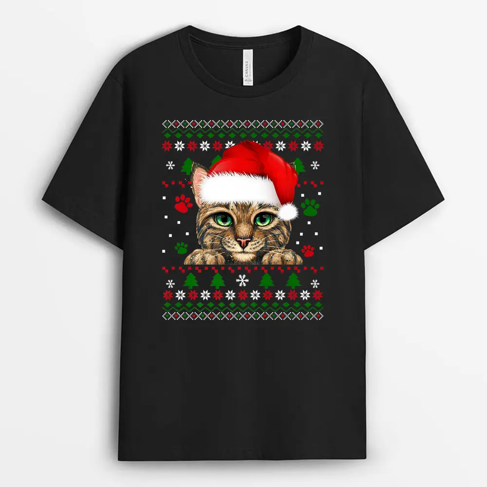 Christmas Cat Santa Hat Merry Catmas Ugly Christmas Sweater Premium T-Shirt