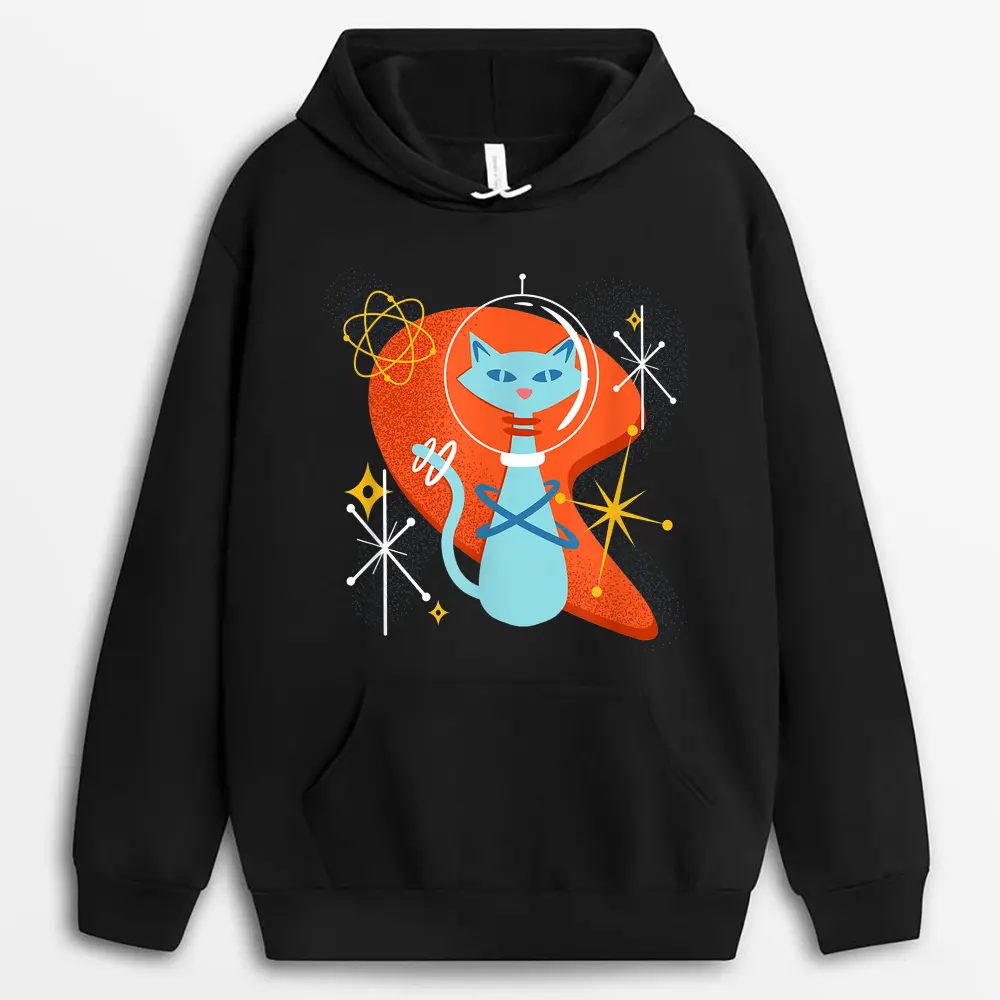 Cute Atomic Space Cat In Vintage Retro Vibes Hoodie
