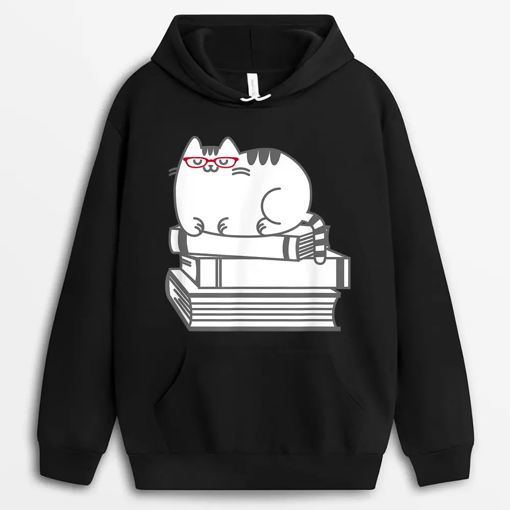 Cute Book Nerd Cat  - Funny Nerdy Kitten  Hoodie