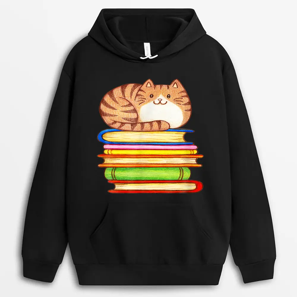 Cute Cat Books Graphic Women S Book Lovers Eacher Hoodie