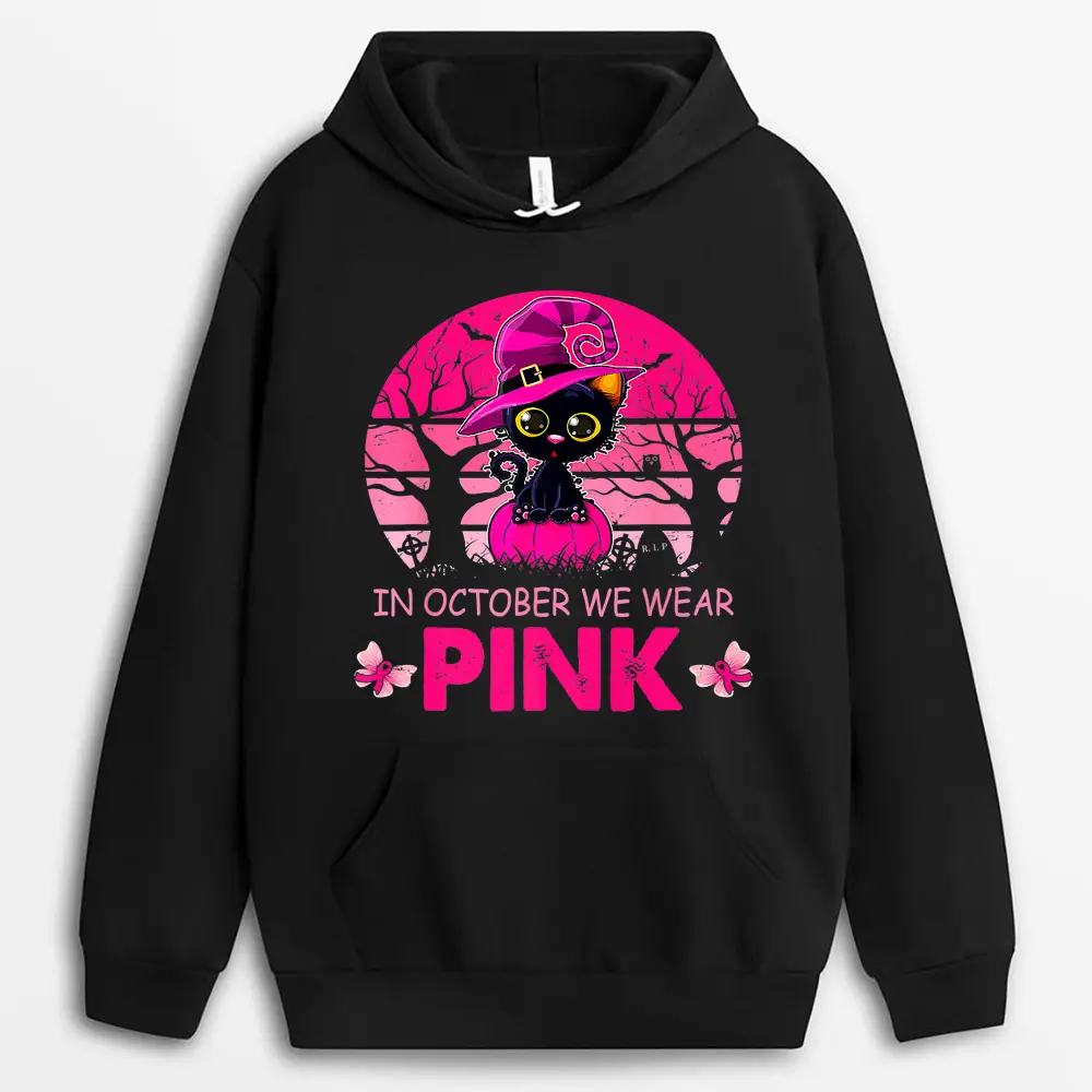 Cute Cat Breast Cancer Awareness In October We Wear Pink  Hoodie