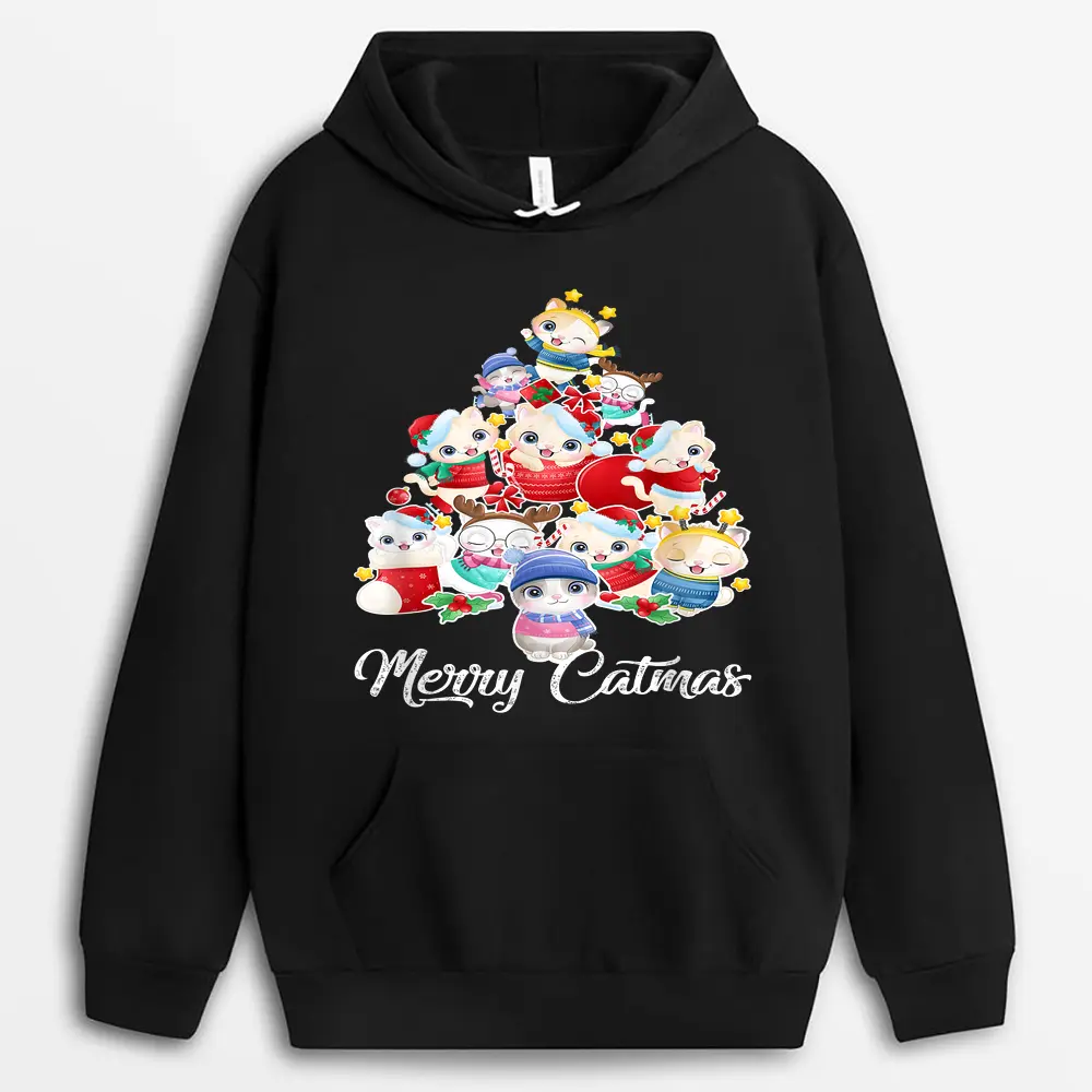 Cute Cat Christmas Tree Merry Catmas For Kitten Xmas Lover Hoodie