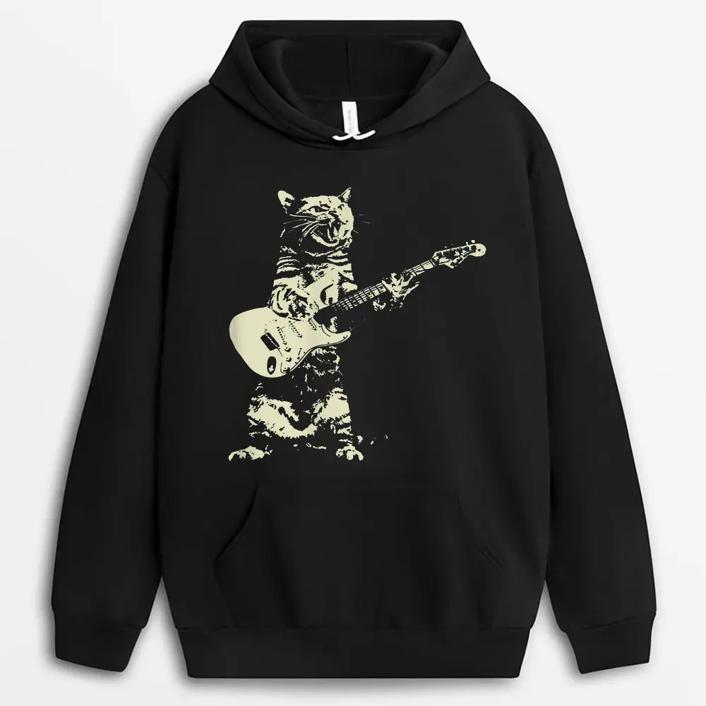 Cute Cat Playing Guitar Hoodie