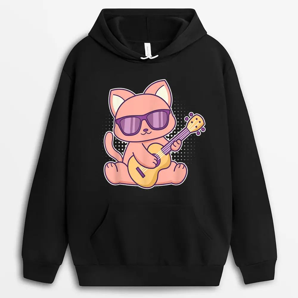 Cute Cat With Sunglasses Playing On A Guitar Hoodie