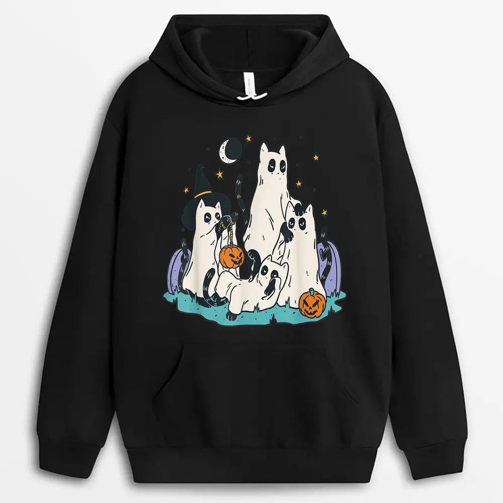 Cute Ghost Cats Cat Ghosts Funny Halloween Outfit Costumes Hoodie