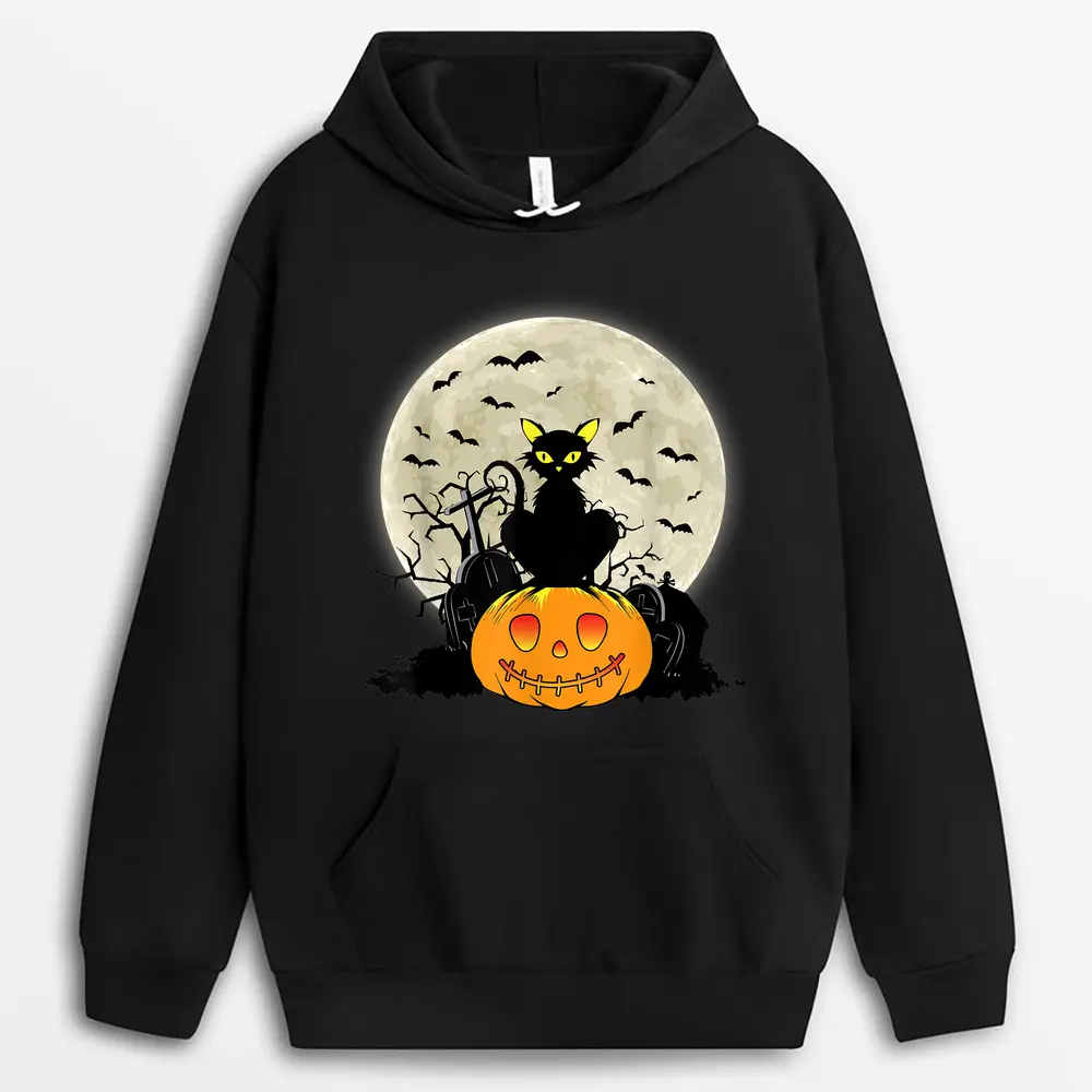 Cute Halloween Black Cat Witch Hat Pumpkin Hoodie