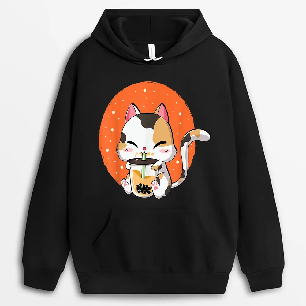 Cute Kawaii Cat Boba Bubble Milk Tea Anime Neko Kitten Hoodie