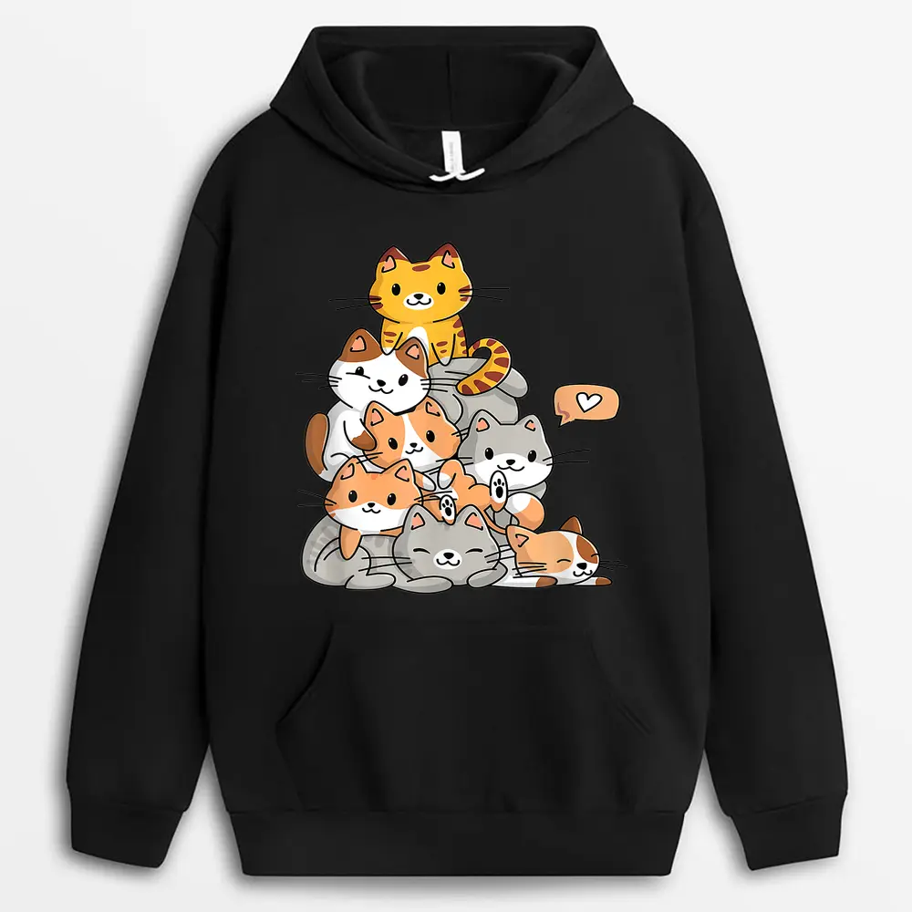Cute Kawaii Cat Kitty Meowtain Cats Pile Chibi Women Girls Hoodie