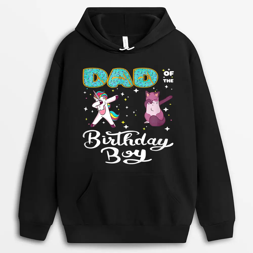 Dad Of He Birthday Boy Donut Dabbing Unicorn Kitten Cat Hoodie