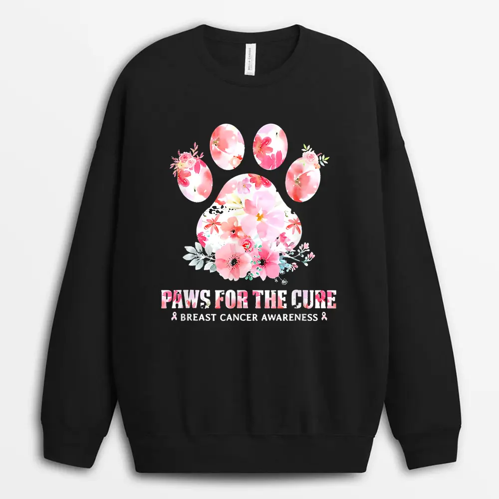 Floral Paws For He Cure Dog Cat Breast Cancer Awareness Sweatshirt