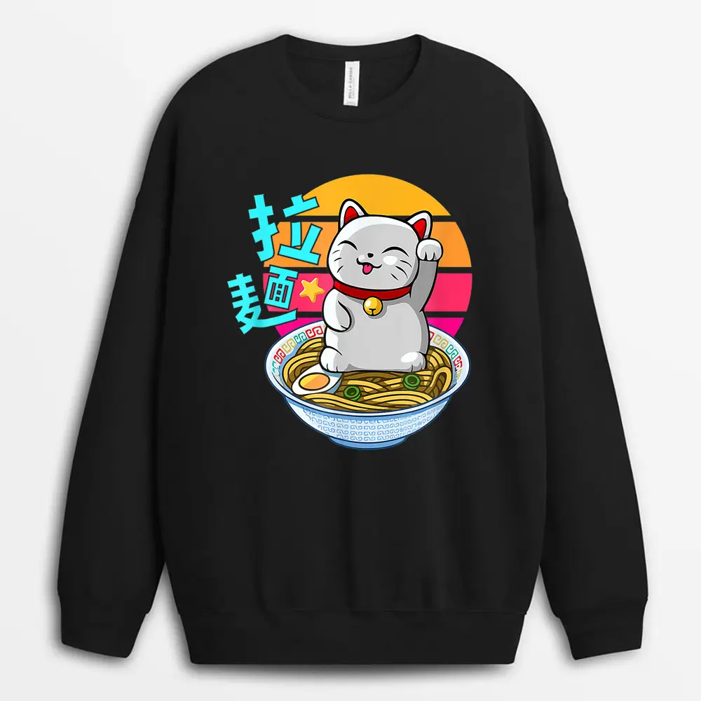 Fortune Cat Ramen Kawaii Maneki Neko Sweatshirt