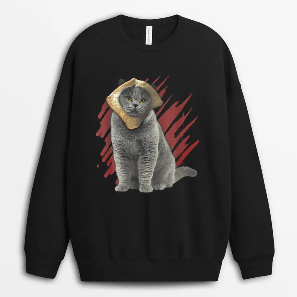 Funny Cat Apparel Cat With Slice Of Bread On Face Cat Lovers Sweatshirt