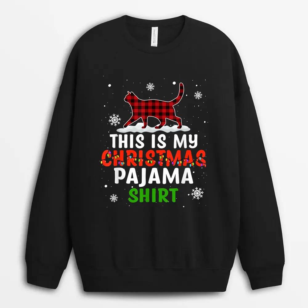 Funny Cat Christmas Lights Buffalo Red Plaid Xmas Gift Girls Sweatshirt