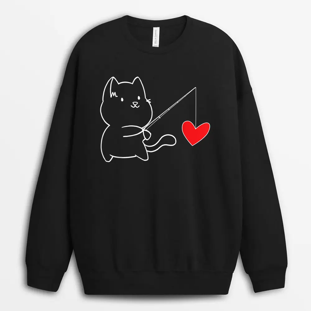 Funny Cat Fishing Heart Valentines Day Sweatshirt