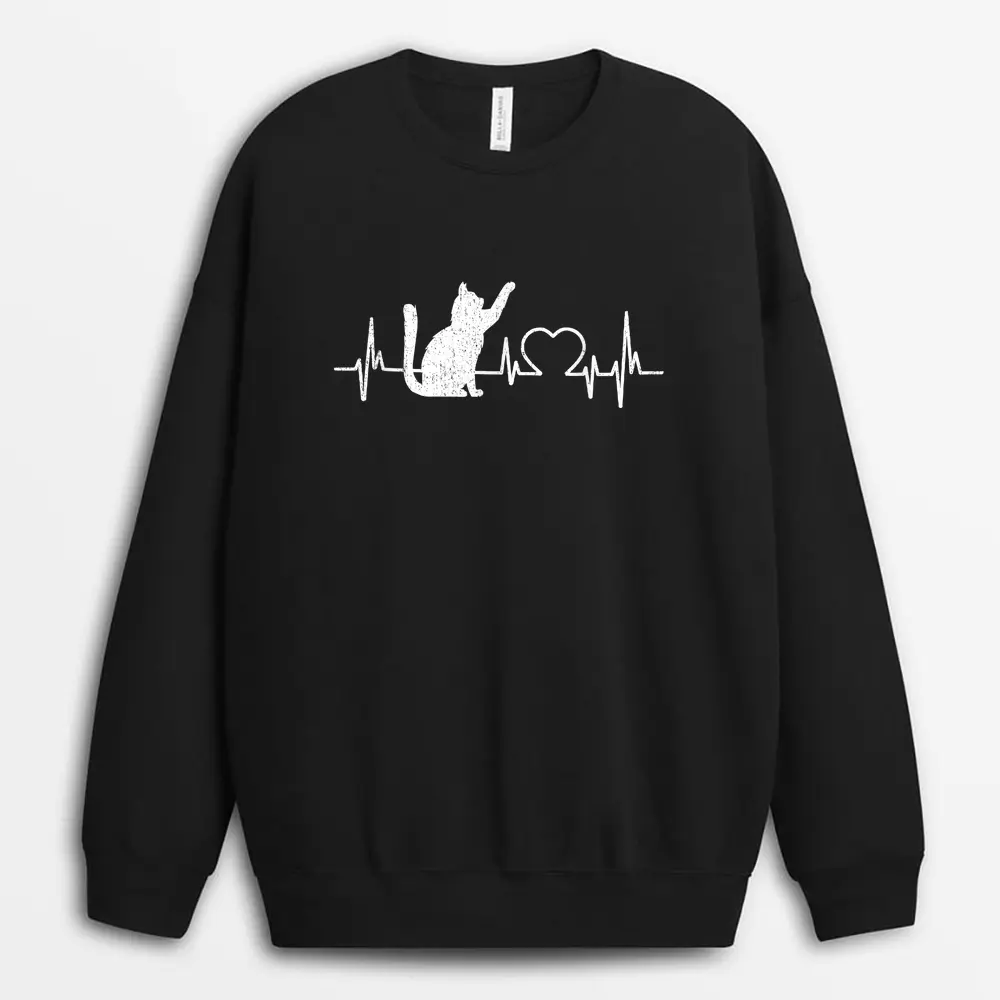 Funny Cat  For Women - Meowy Cute Cat Lover Heartbeat Sweatshirt