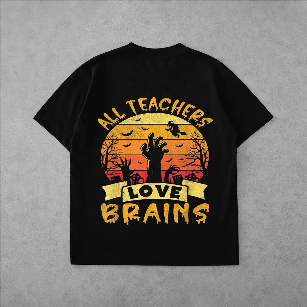 Funny Halloween Teacher Zoombies All Teachers Love Brains T-Shirt