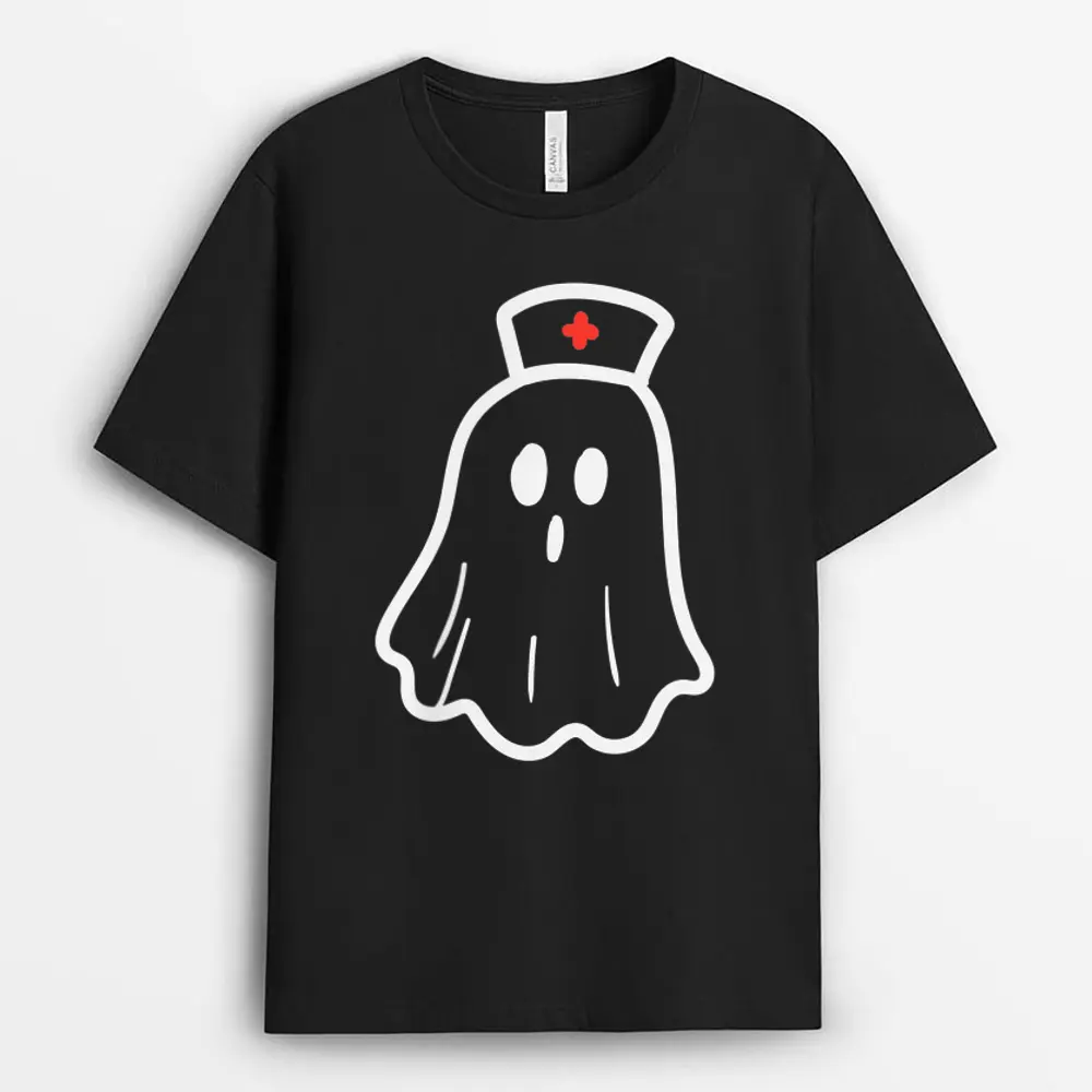 Ghost Nurse Halloween Costume Retro Fall Scrub Top Women T-Shirt