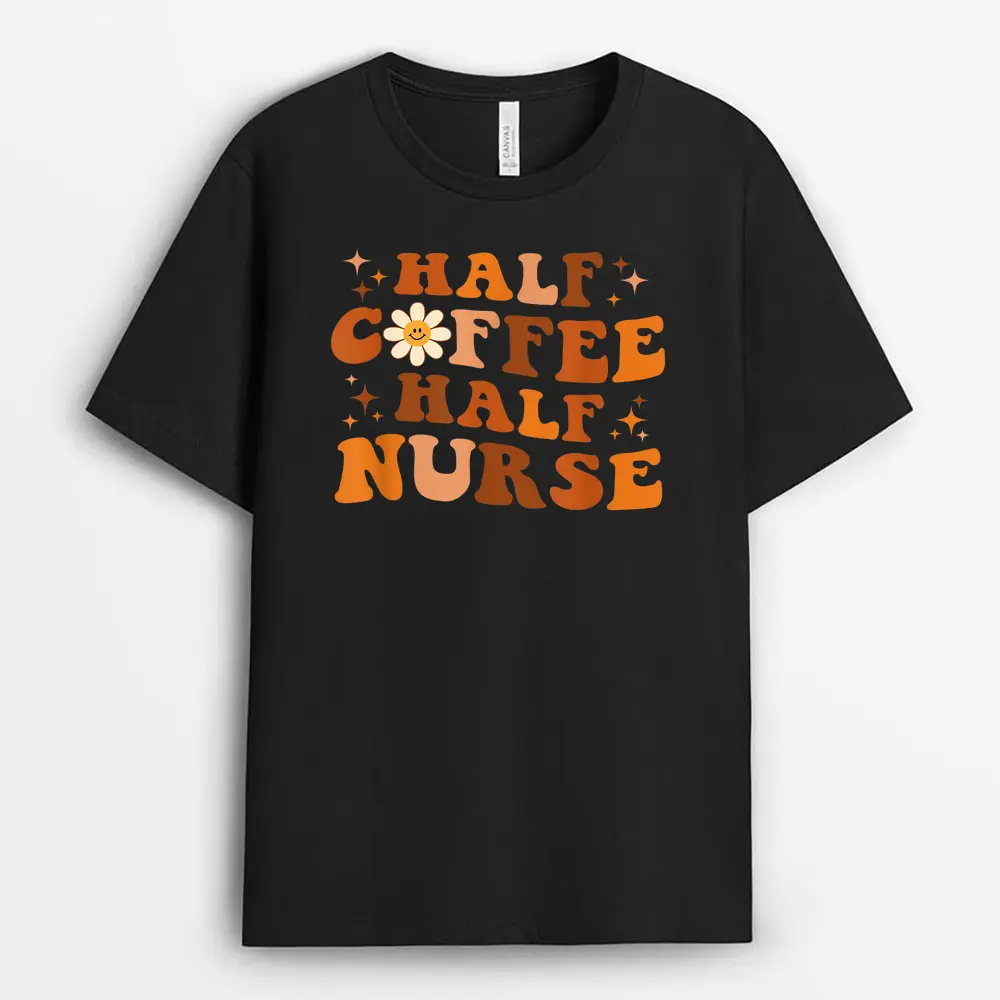 Half Coffee Half Nurse Flower Groovy Women T-Shirt