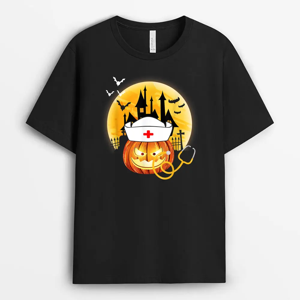 Halloween Costume Nurse Pumpkin Funny Stethoscope Gifts T-Shirt