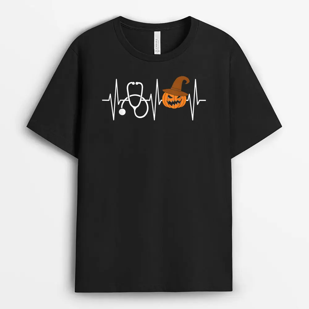 Halloween Nurse  Heartbeat Pumpkin Stethoscope Nursing T-Shirt