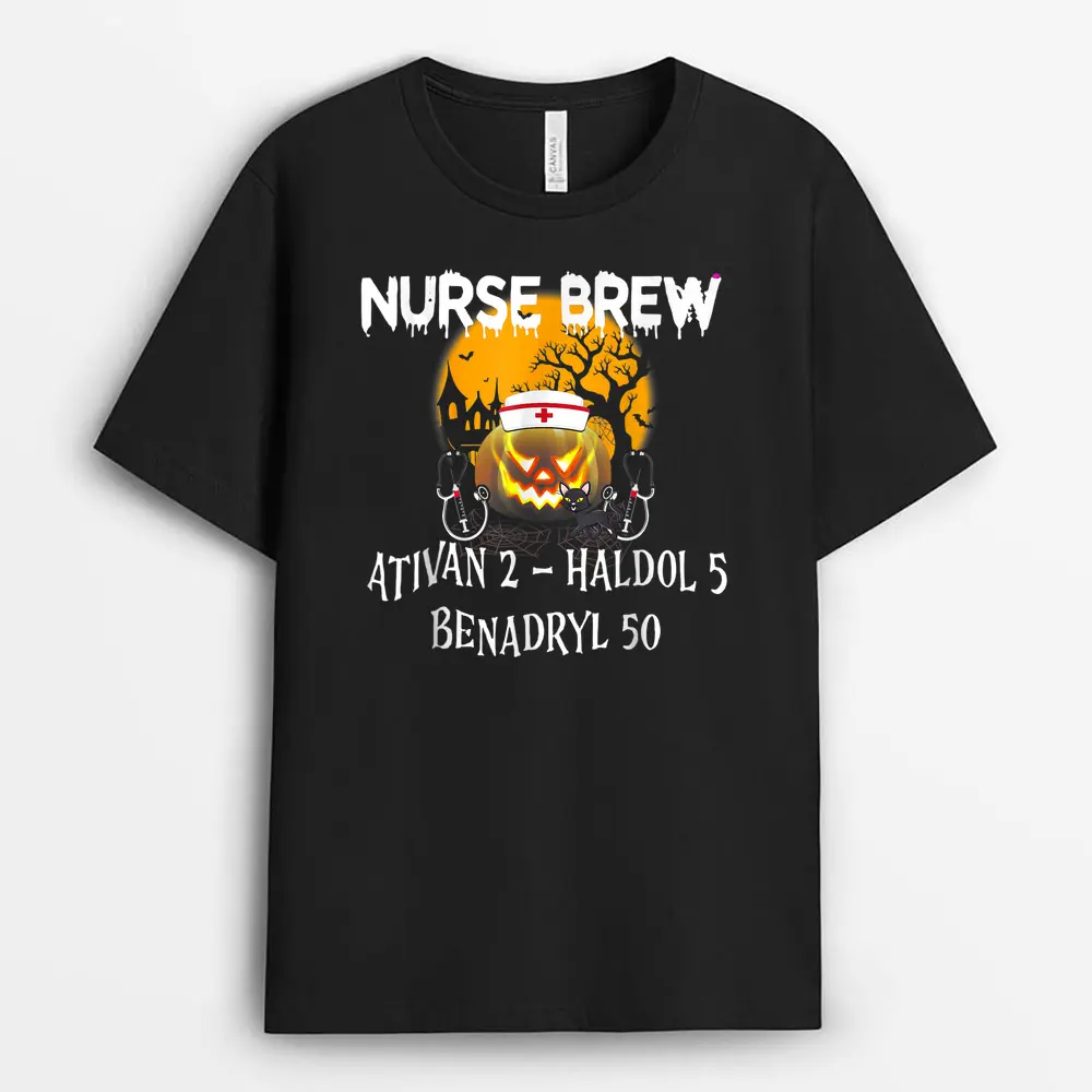 Halloween Pumpkin Nurse Brew Ativan 2 Haldol 5 Benadryl 50 T-Shirt