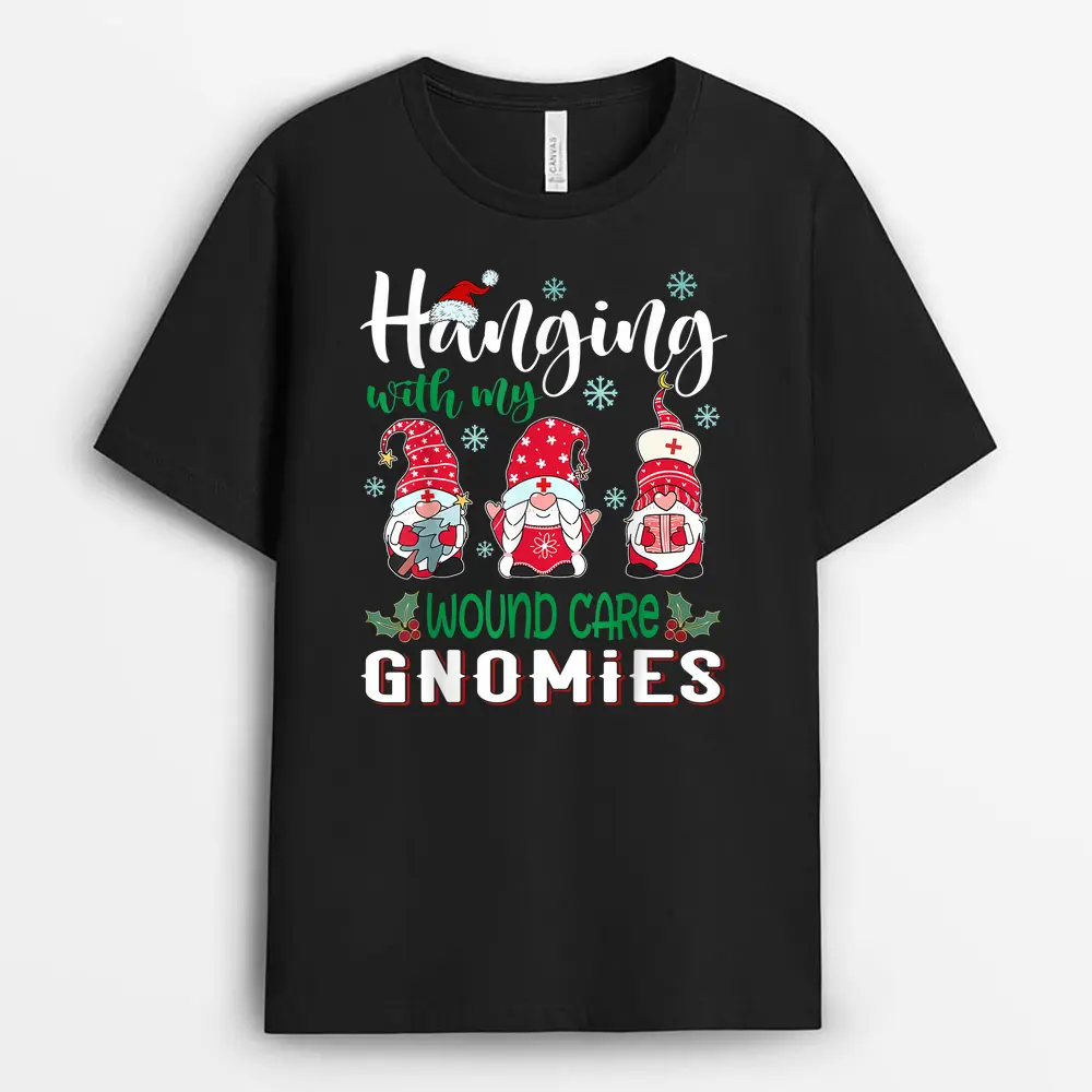Hanging With My Wound Care Gnomies Nurse Christmas Santa Hat T-Shirt