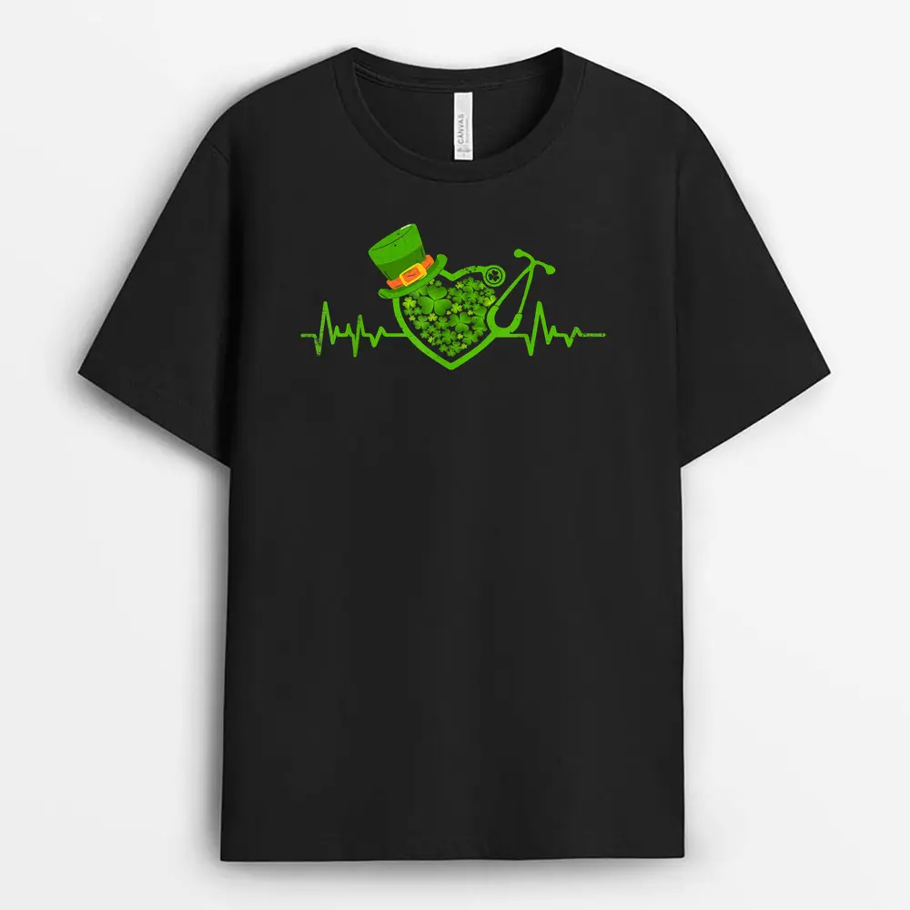 Heartbeat Stethoscope Shamrock Irish Nurse St. Patricks Day T-Shirt