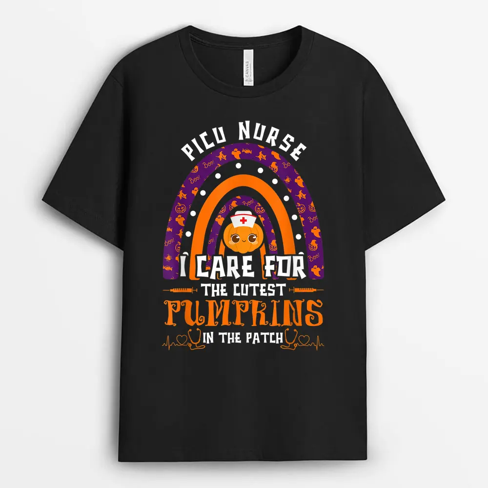 I Care For The Cutest Pumpkins Rainbow PICU Nurse Halloween T-Shirt