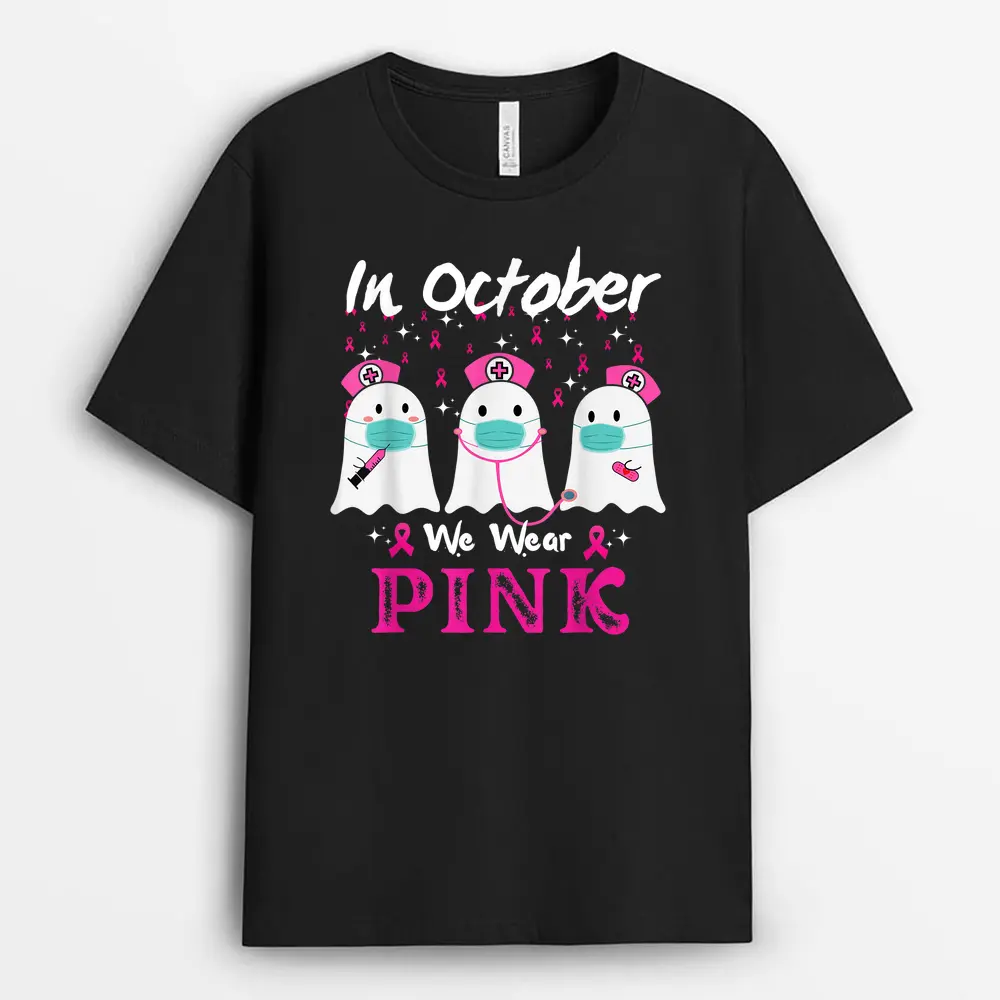 In October We Wear Pink Breast Cancer Awareness Boo Nurse T-Shirt