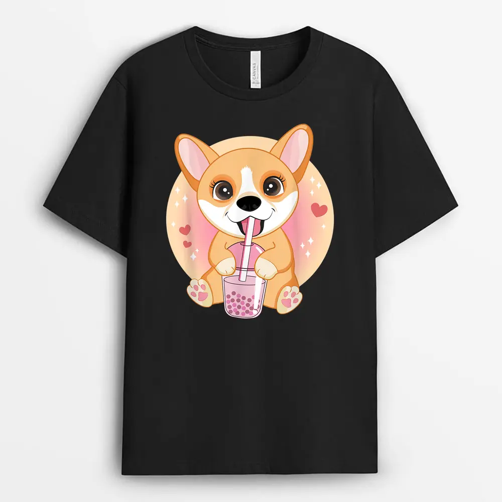 Kawaii Anime Corgi Lover Dog Boba Bubble Tea Cute Japanese T-Shirt