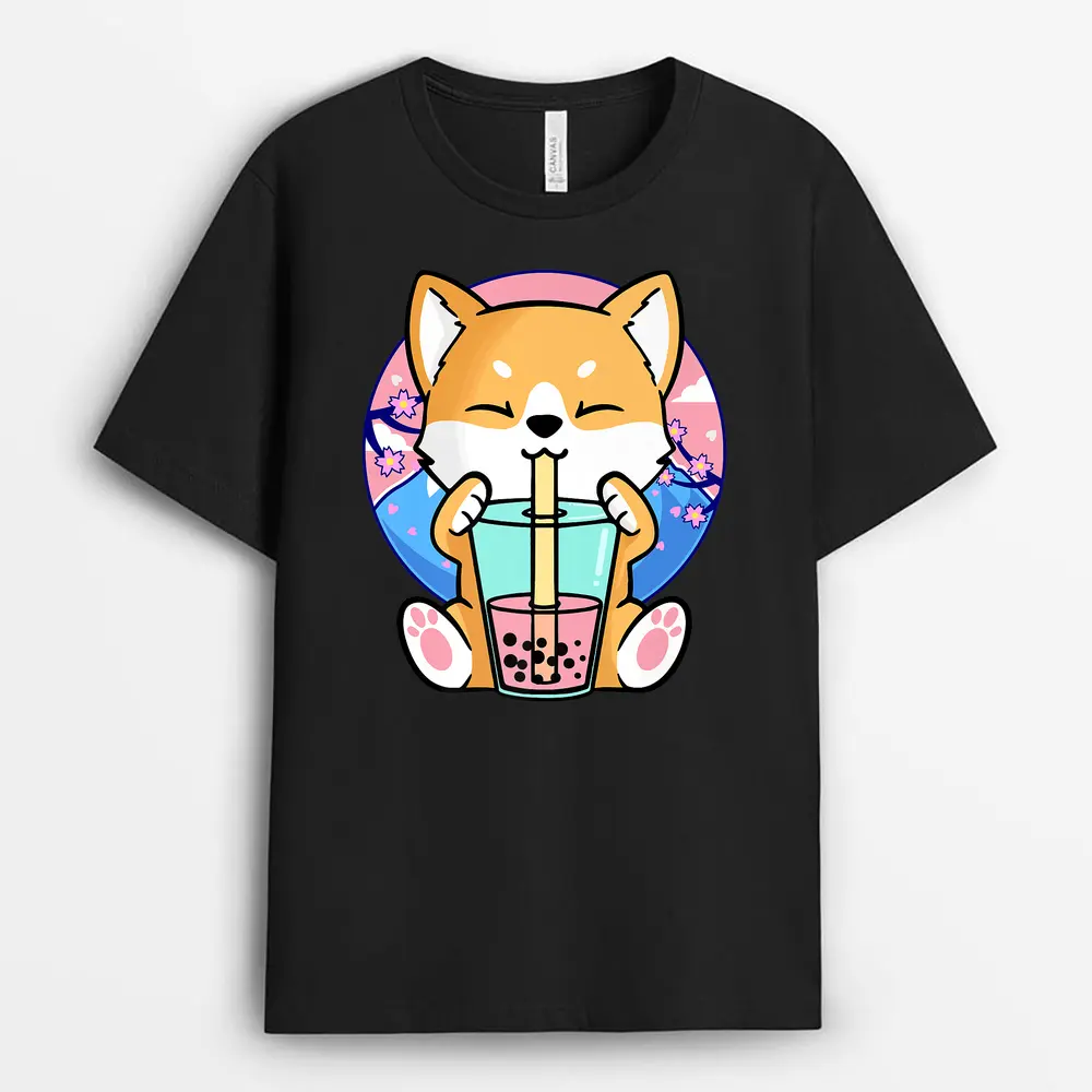 Kawaii Corgi Dog Bubble Tea Boba Anime Neko Japanese T-Shirt