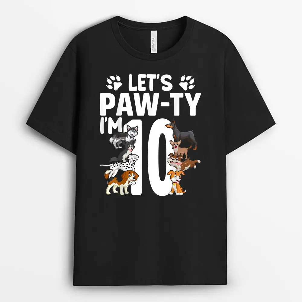 Lets Pawty I'm 10 Puppy Dog 10th Birthday Party Dogs Lovers T-Shirt